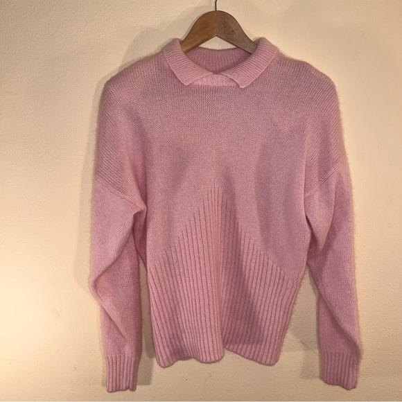 Vintage Fia Italia 1980s Angora Pink Collared Sweater Lambswool L CottageCore - Picture 9 of 16
